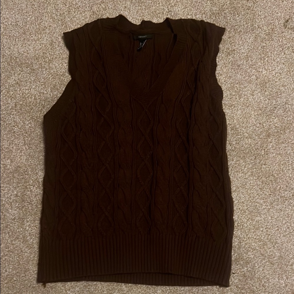 Brown Cable Knit Sweater Vest